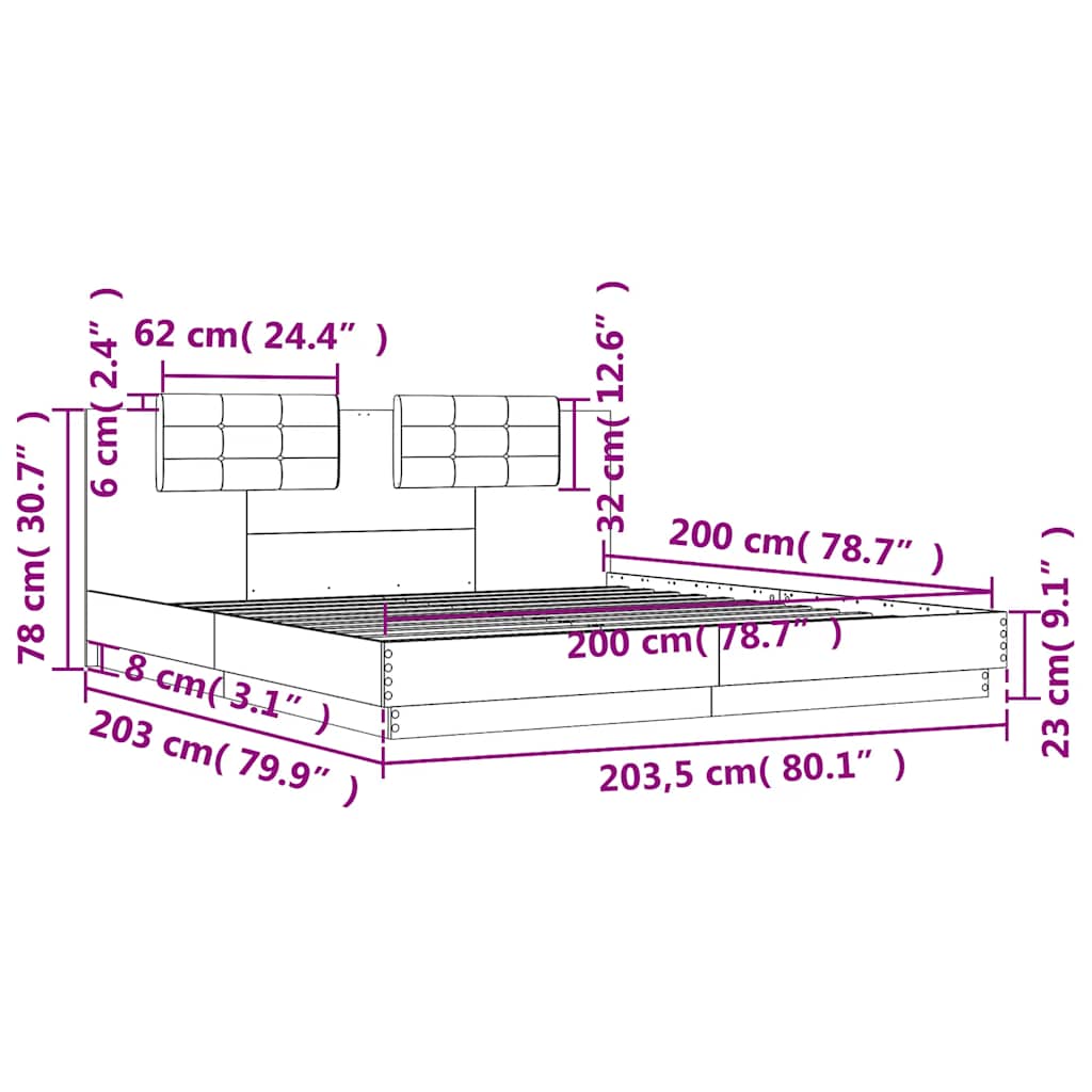 Bed Frame without Mattress White 200x200cm