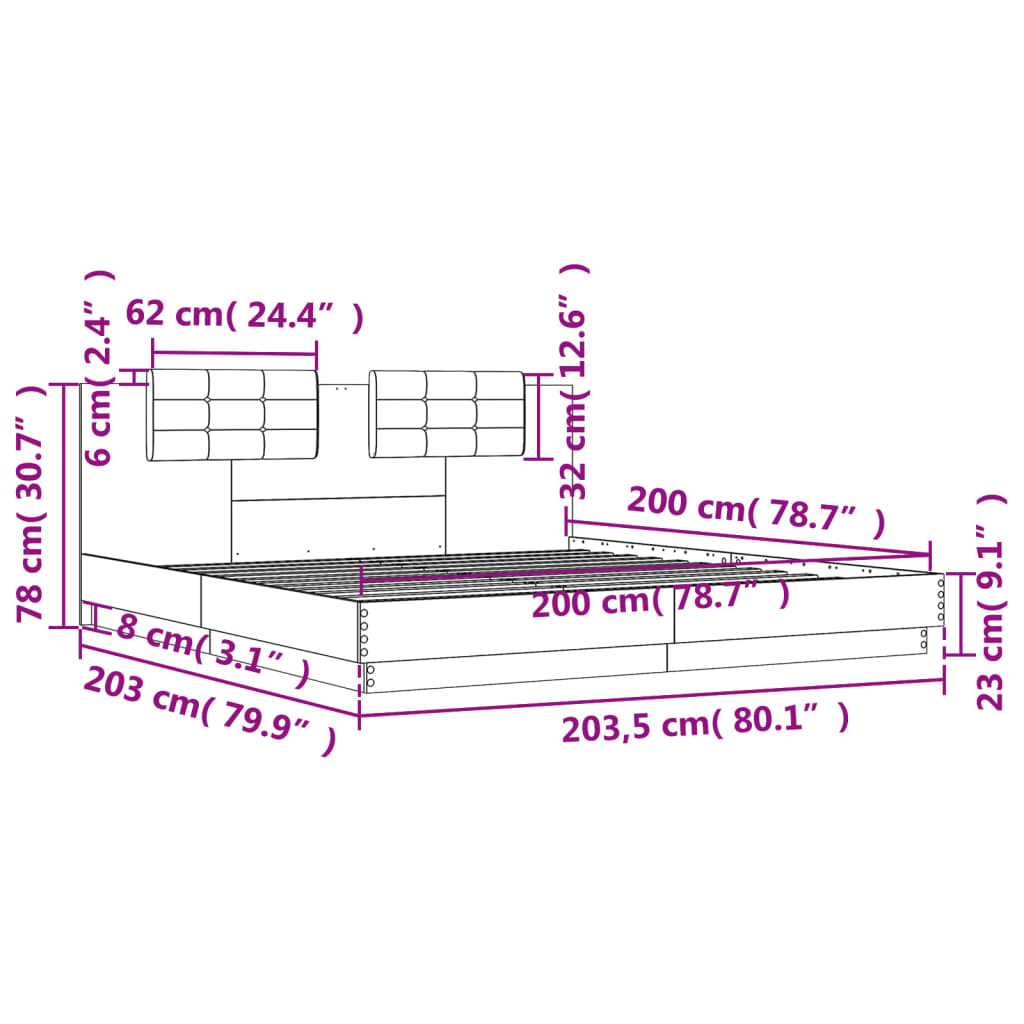 vidaXL Bed Frame without Mattress Grey Sonoma 200x200cm