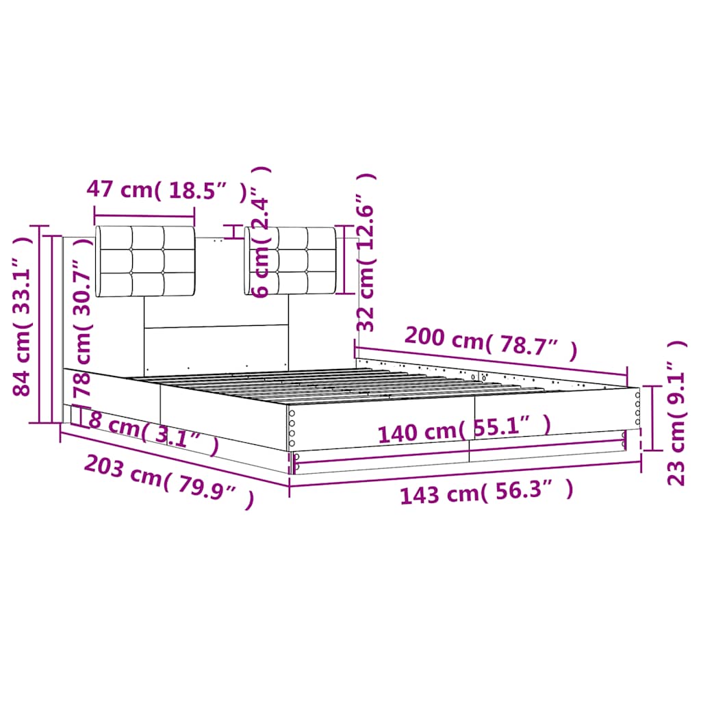 Bed Frame without Mattress Grey Sonoma 140x200 cm