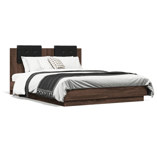 vidaXL Bed Frame with Headboard Brown Oak 135x190 cm Double Engineered Wood