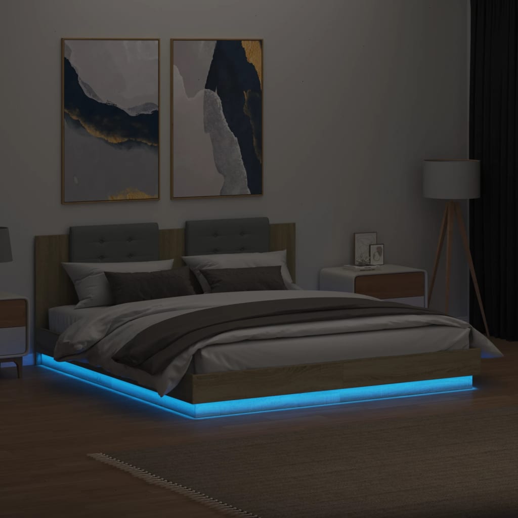 Bed Frame | Sonoma oak | Engineered wood, Plywood | 200x200 cm | Modern