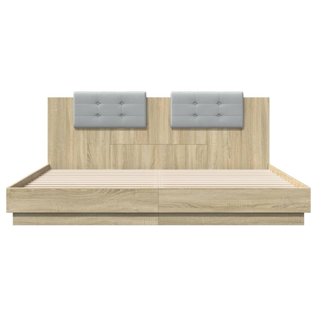 Bed Frame | Sonoma oak | Engineered wood, Plywood | 200x200 cm | Modern