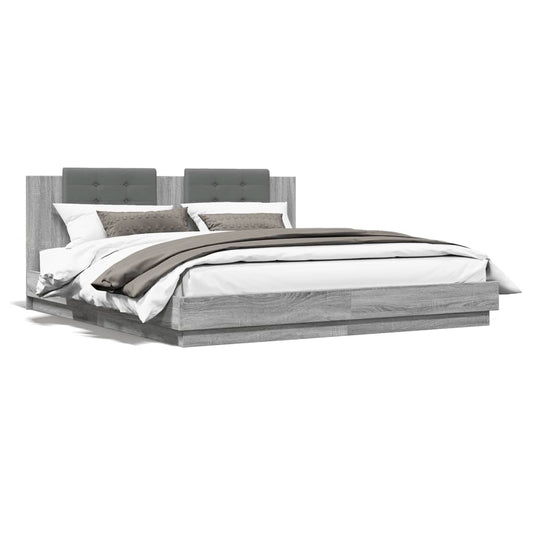 vidaXL Bed Frame with LED without Mattress Grey Sonoma 200x200 cm