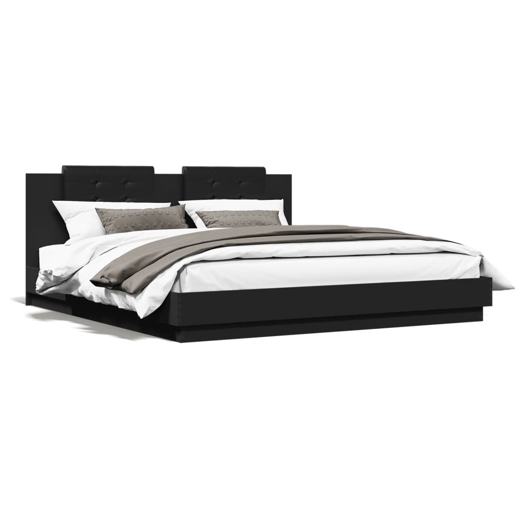 vidaXL Bed Frame with LED without Mattress Black 180x200 cm Super King