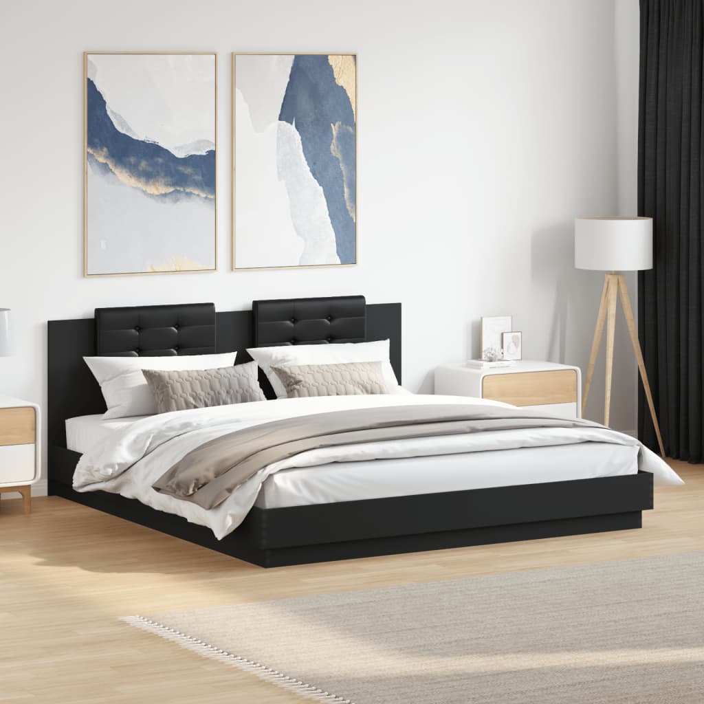 vidaXL Bed Frame with LED without Mattress Black 180x200 cm Super King