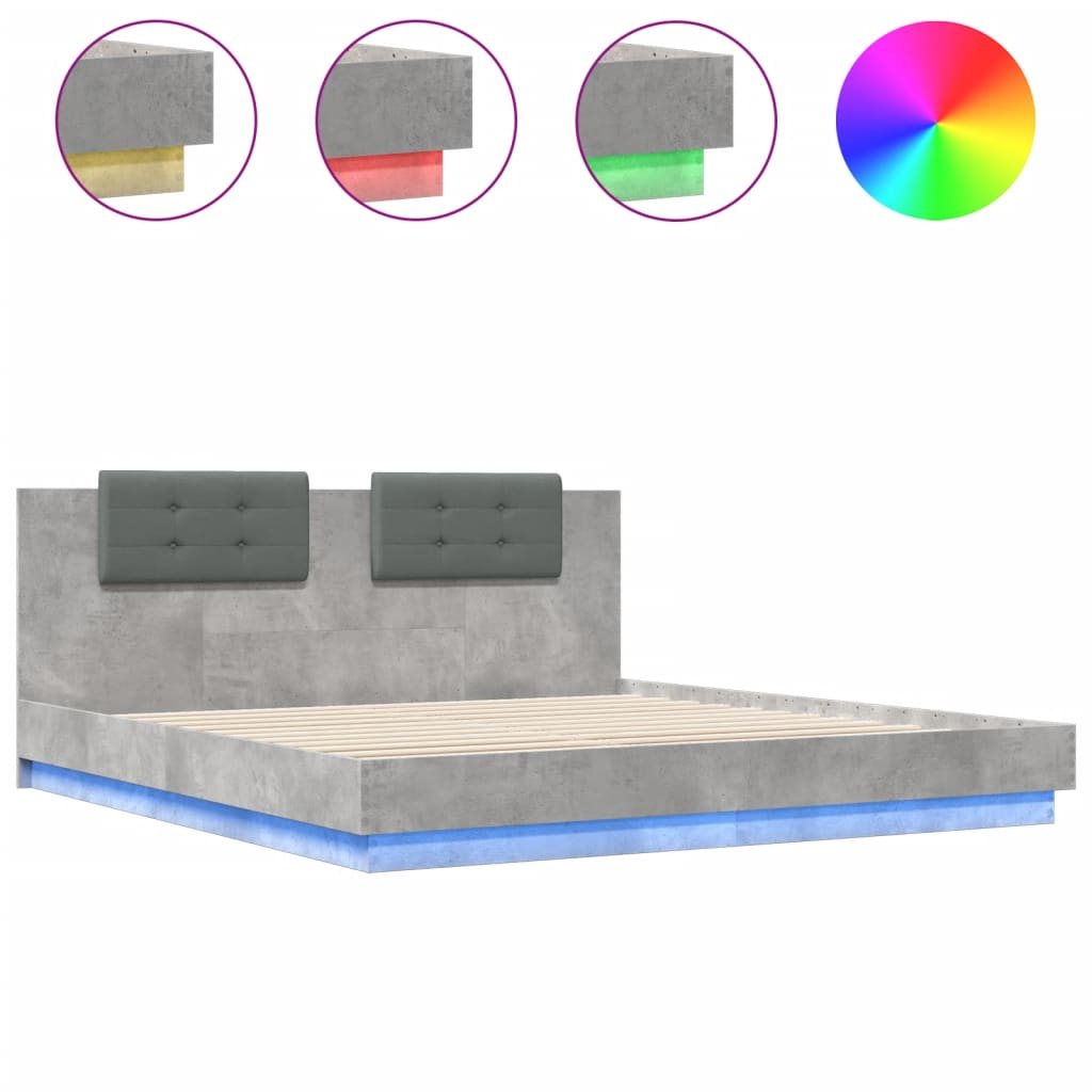 Bed Frame with LED without Mattress Concrete Grey 180x200 cm Super King