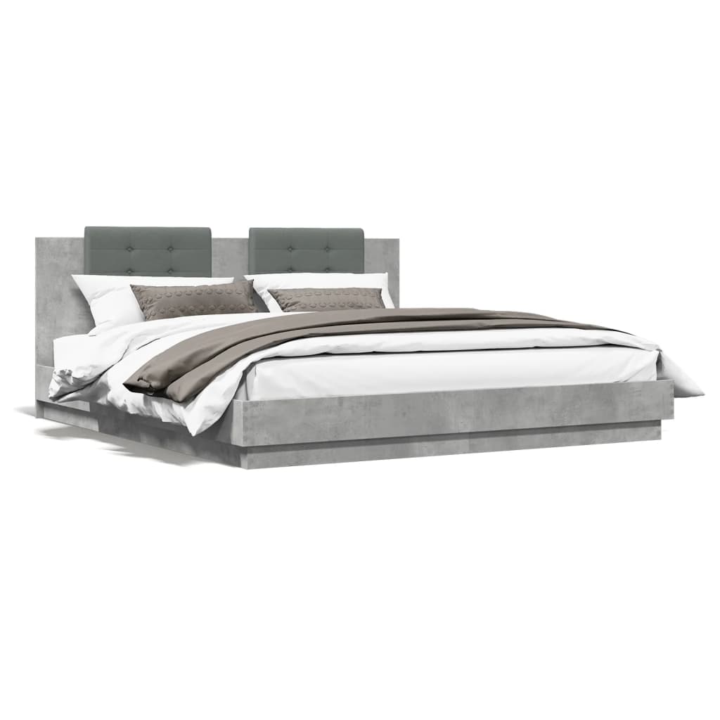 Bed Frame with LED without Mattress Concrete Grey 180x200 cm Super King