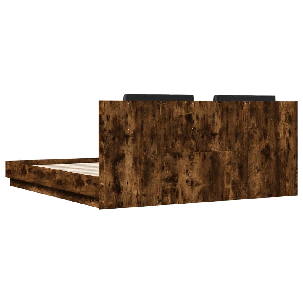 Bed Frame with LED without Mattress Smoked Oak 180x200 cm Super King