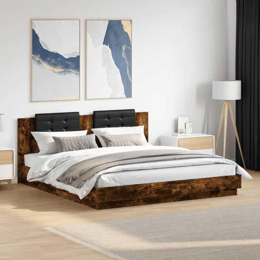 Bed Frame with LED without Mattress Smoked Oak 180x200 cm Super King