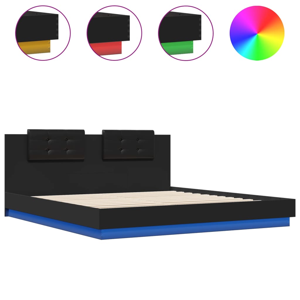 vidaXL Bed Frame with LED without Mattress Black 160x200 cm