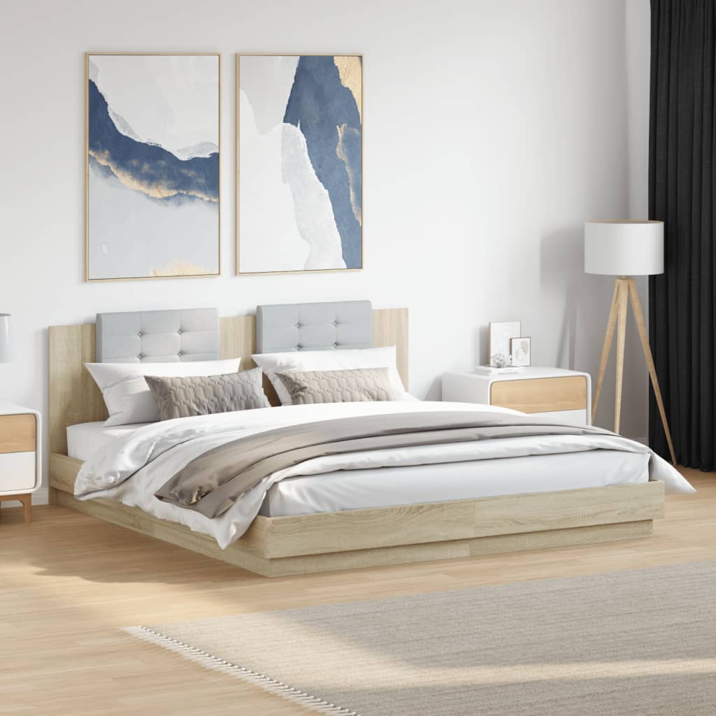 vidaXL Bed Frame with LED without Mattress Sonoma Oak 160x200 cm