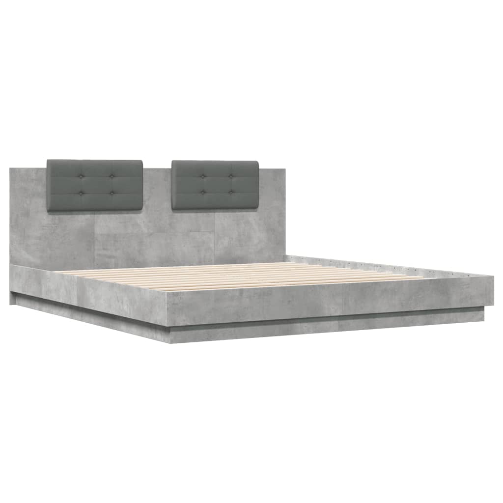 Bed Frame with LED without Mattress Concrete Grey 160x200 cm