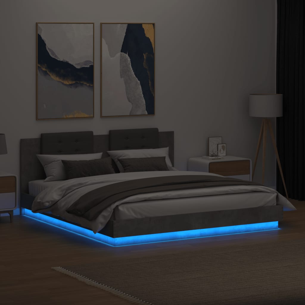 Bed Frame with LED without Mattress Concrete Grey 160x200 cm