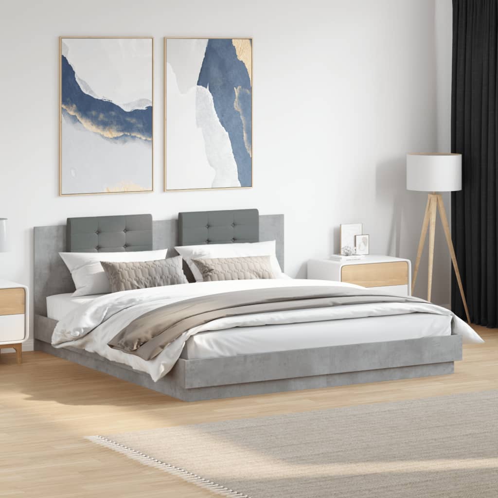 Bed Frame with LED without Mattress Concrete Grey 160x200 cm