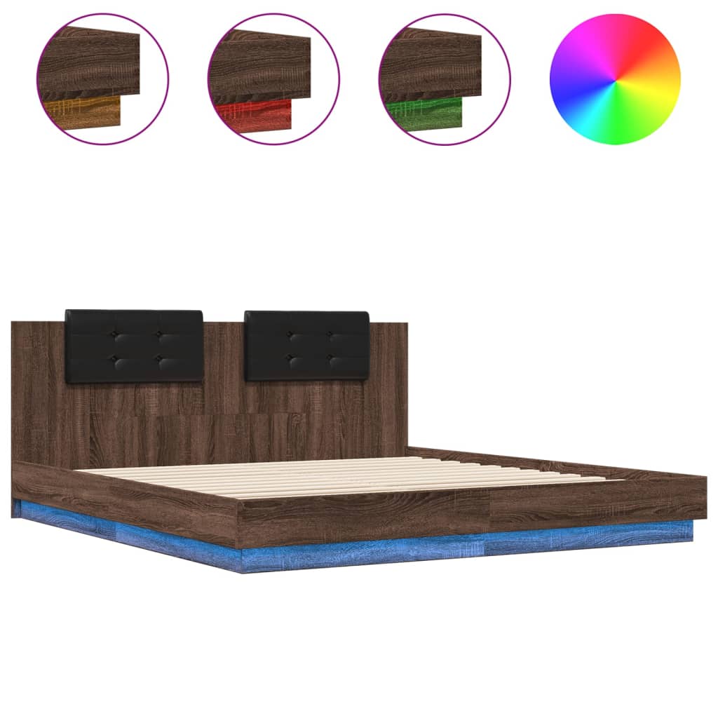 vidaXL Bed Frame with LED without Mattress Brown Oak 160x200 cm