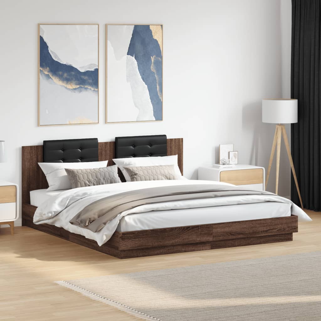 vidaXL Bed Frame with LED without Mattress Brown Oak 160x200 cm