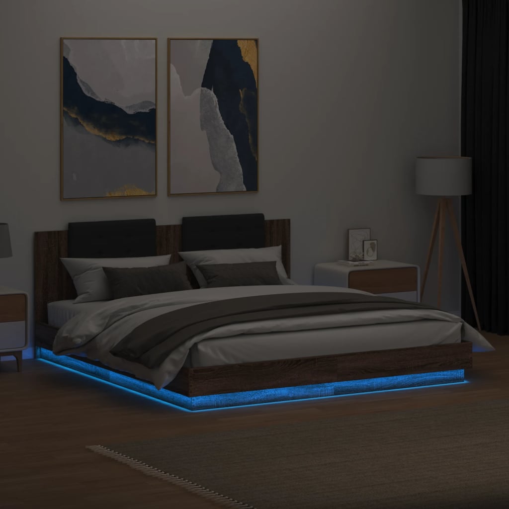 vidaXL Bed Frame with LED without Mattress Brown Oak 160x200 cm