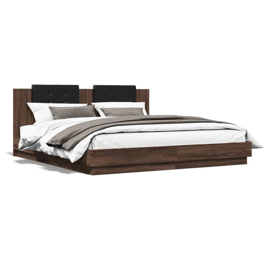 vidaXL Bed Frame with LED without Mattress Brown Oak 160x200 cm