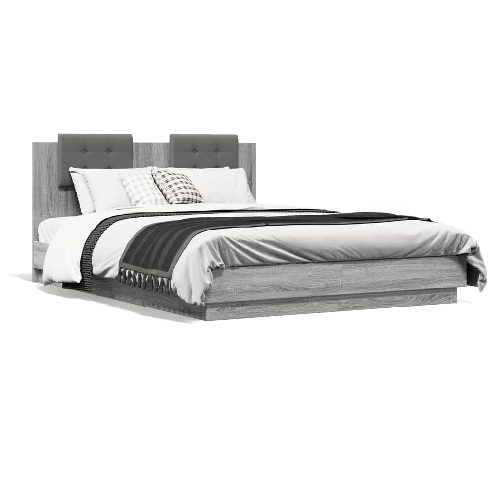 vidaXL Bed Frame with LED without Mattress Grey Sonoma 150x200 cm King Size