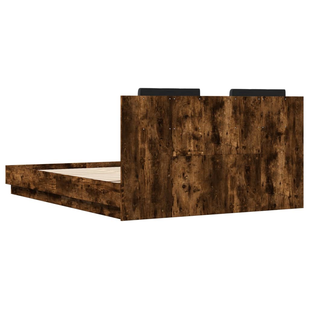 Bed Frame with LED without Mattress Smoked Oak 140x200 cm