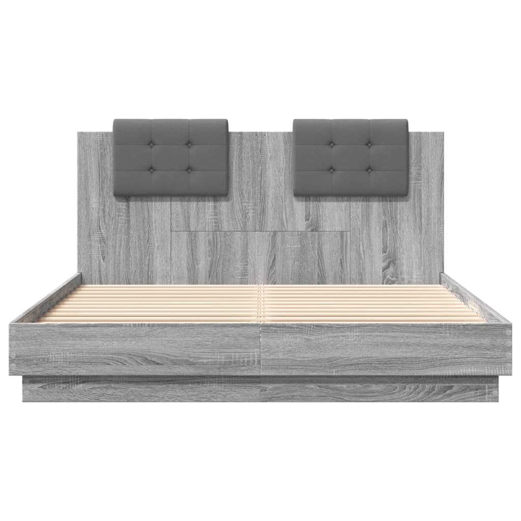 Bed Frame with LED without Mattress Grey Sonoma 140x200 cm