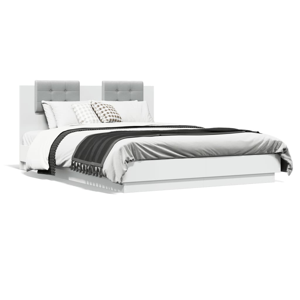 Bed Frame with LED without Mattress White 120x200 cm