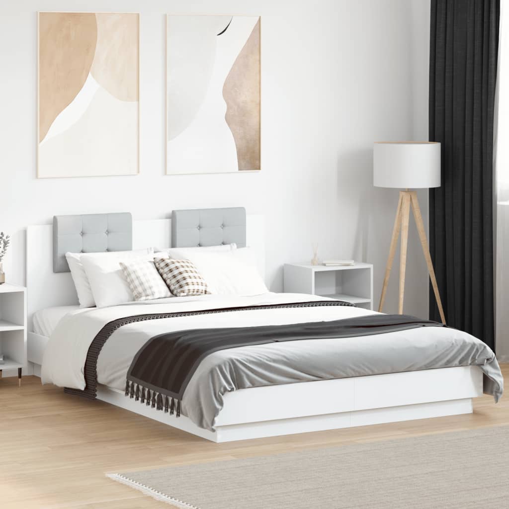 Bed Frame with LED without Mattress White 120x200 cm