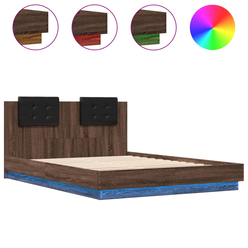 vidaXL Bed Frame with LED without Mattress Brown Oak 120x200 cm