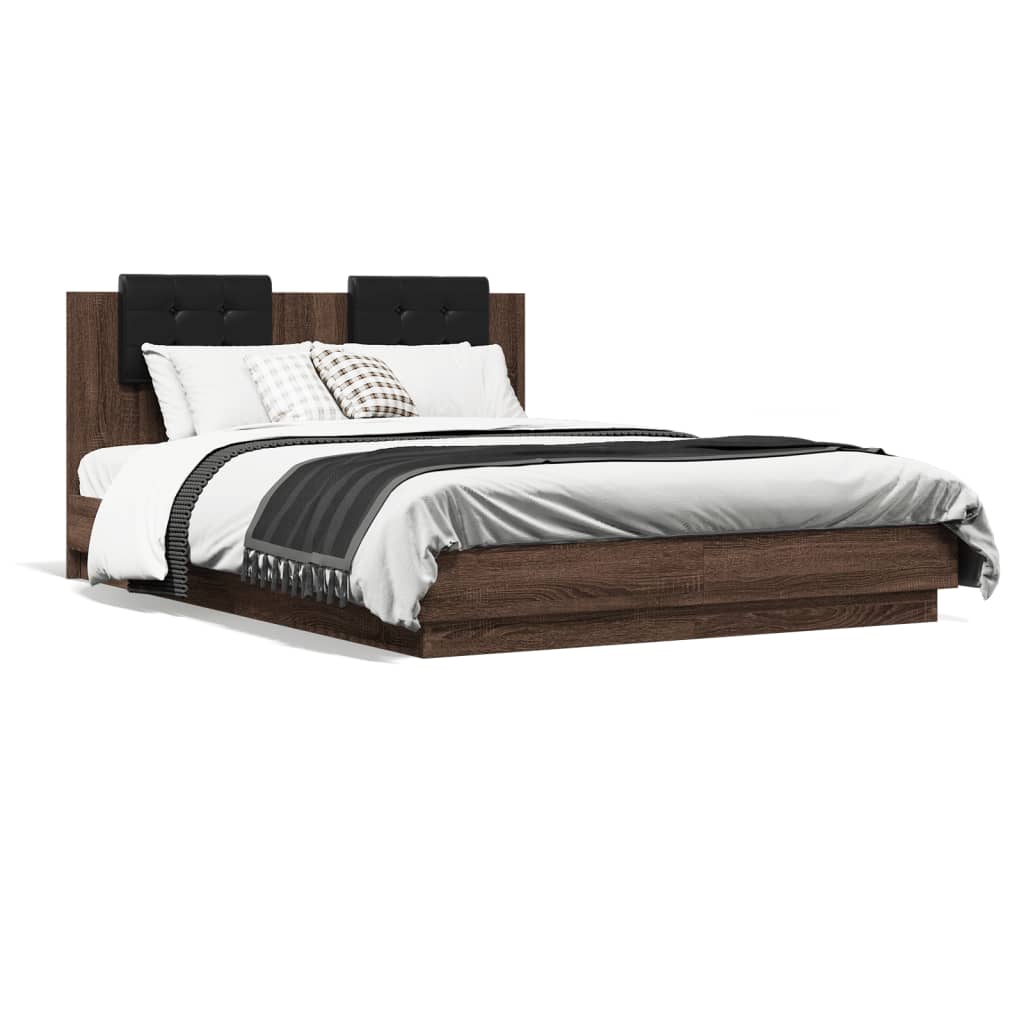 vidaXL Bed Frame with LED without Mattress Brown Oak 120x200 cm