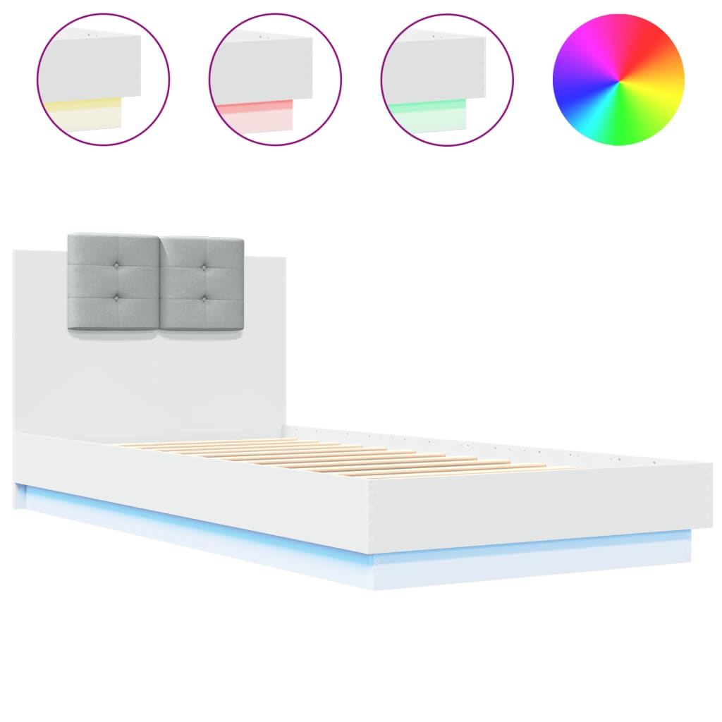 vidaXL Bed Frame with LED without Mattress White 100x200 cm