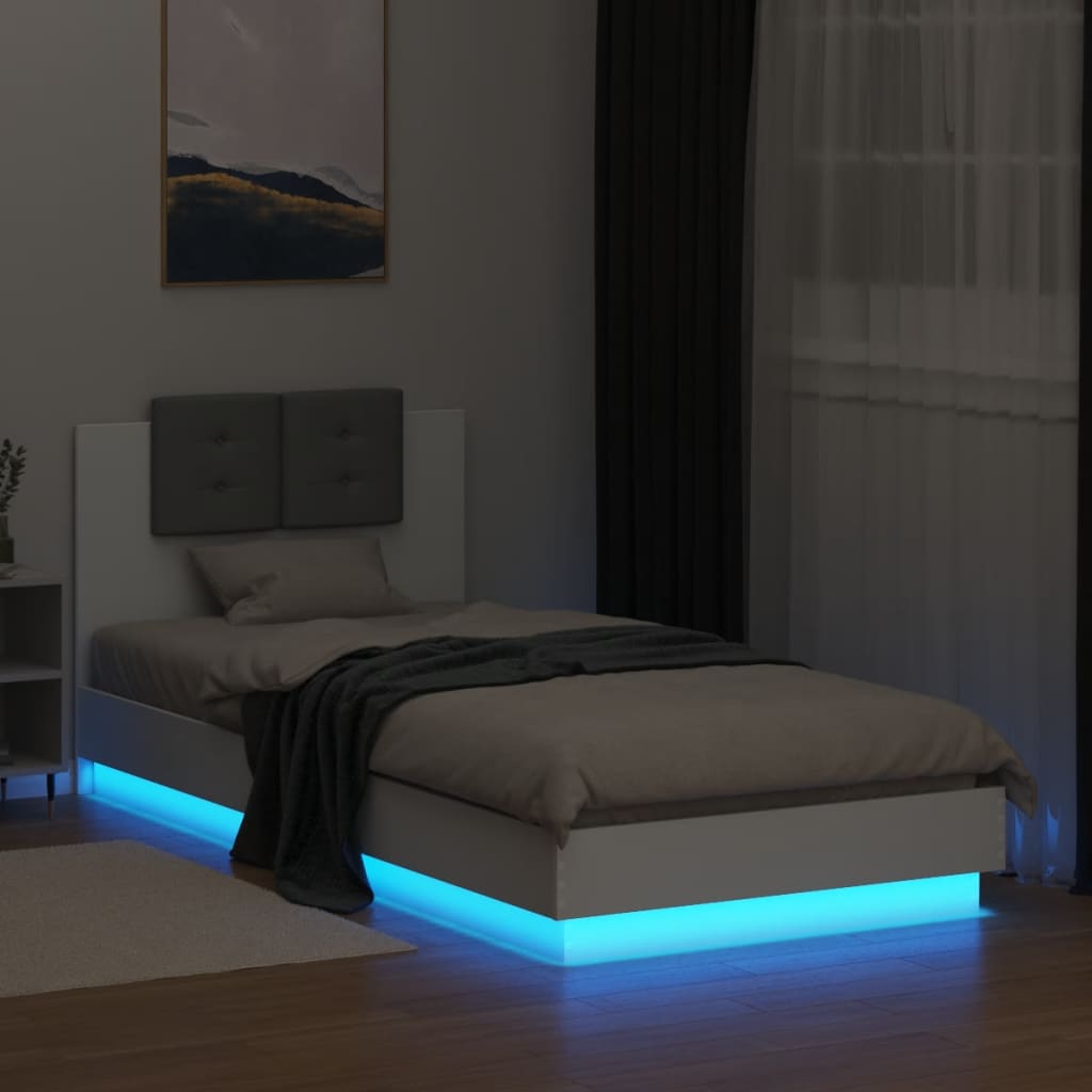 vidaXL Bed Frame with LED without Mattress White 100x200 cm