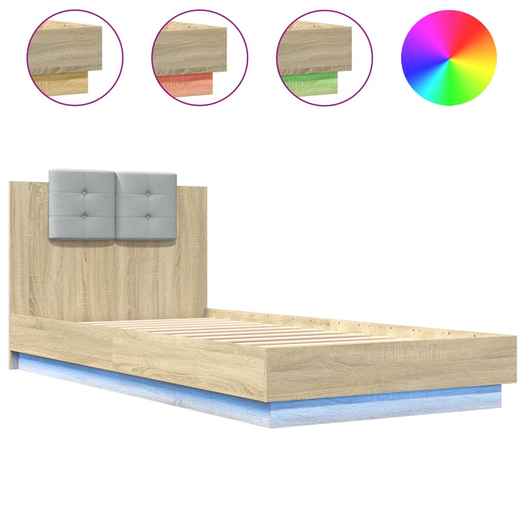 vidaXL Bed Frame with LED without Mattress Sonoma Oak 100x200 cm