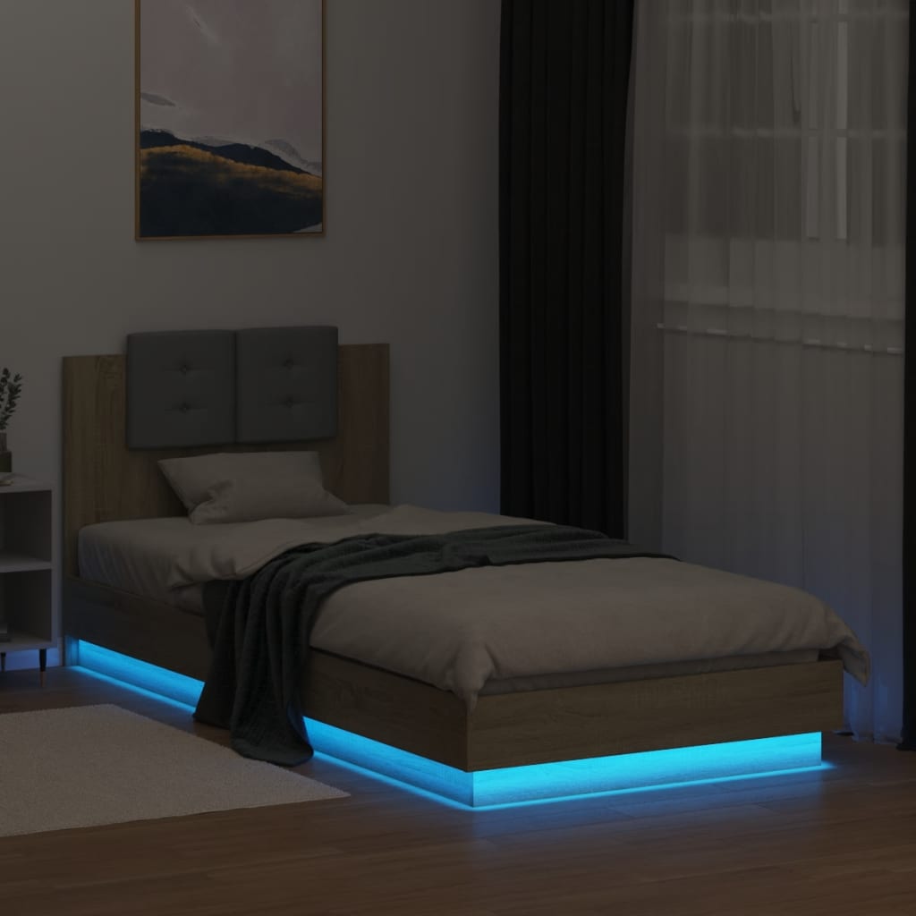 vidaXL Bed Frame with LED without Mattress Sonoma Oak 100x200 cm