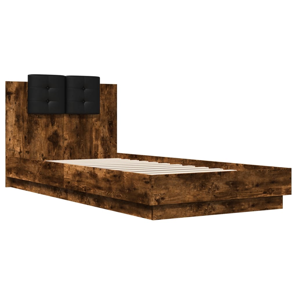 vidaXL Bed Frame with LED without Mattress Smoked Oak 100x200 cm