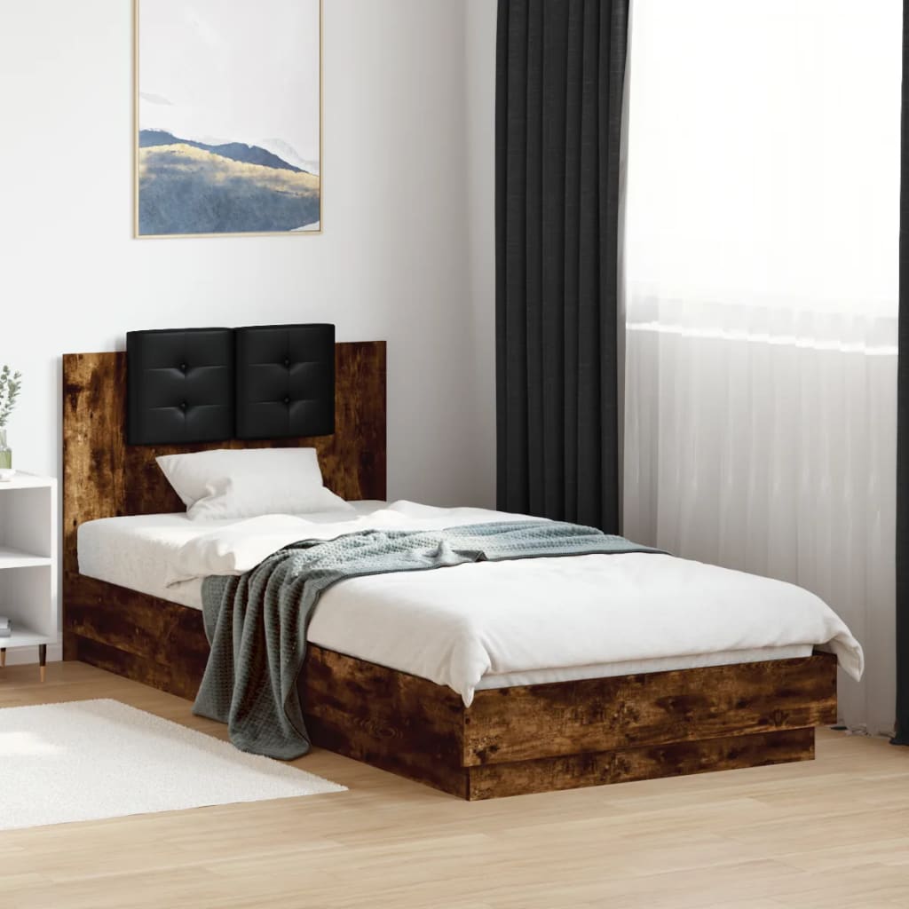 vidaXL Bed Frame with LED without Mattress Smoked Oak 100x200 cm