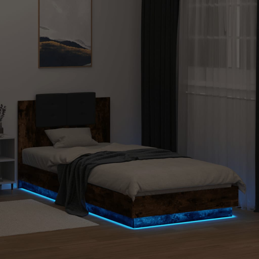 vidaXL Bed Frame with LED without Mattress Smoked Oak 100x200 cm