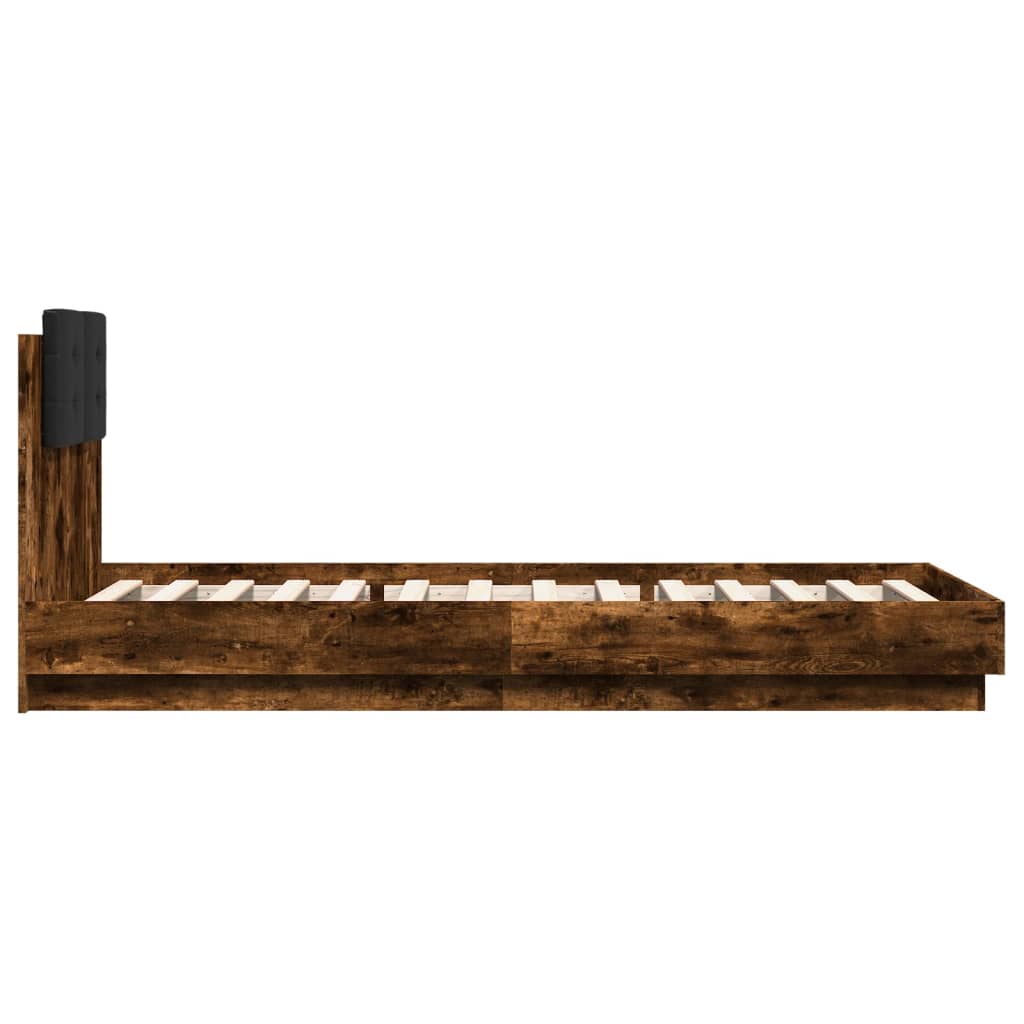 vidaXL Bed Frame with LED without Mattress Smoked Oak 100x200 cm