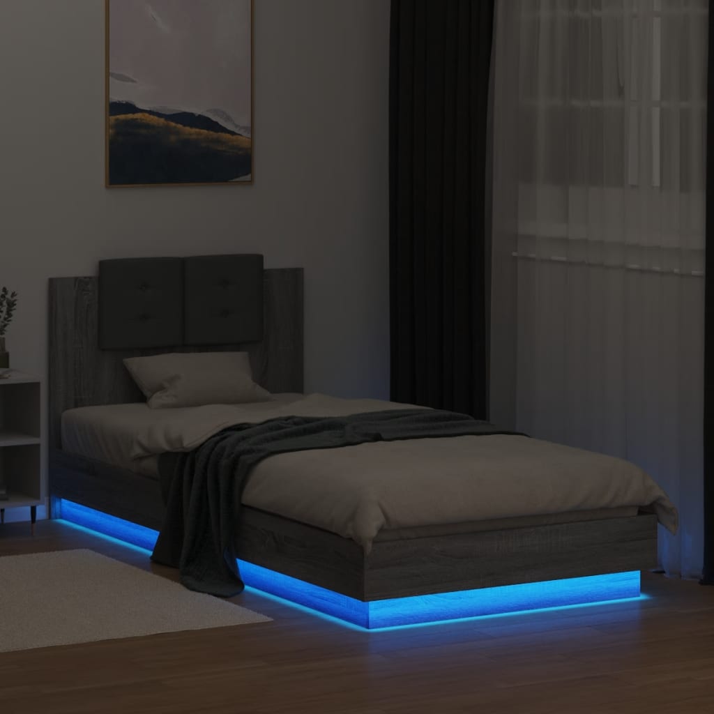 Bed Frame with LED without Mattress Grey Sonoma 100x200 cm