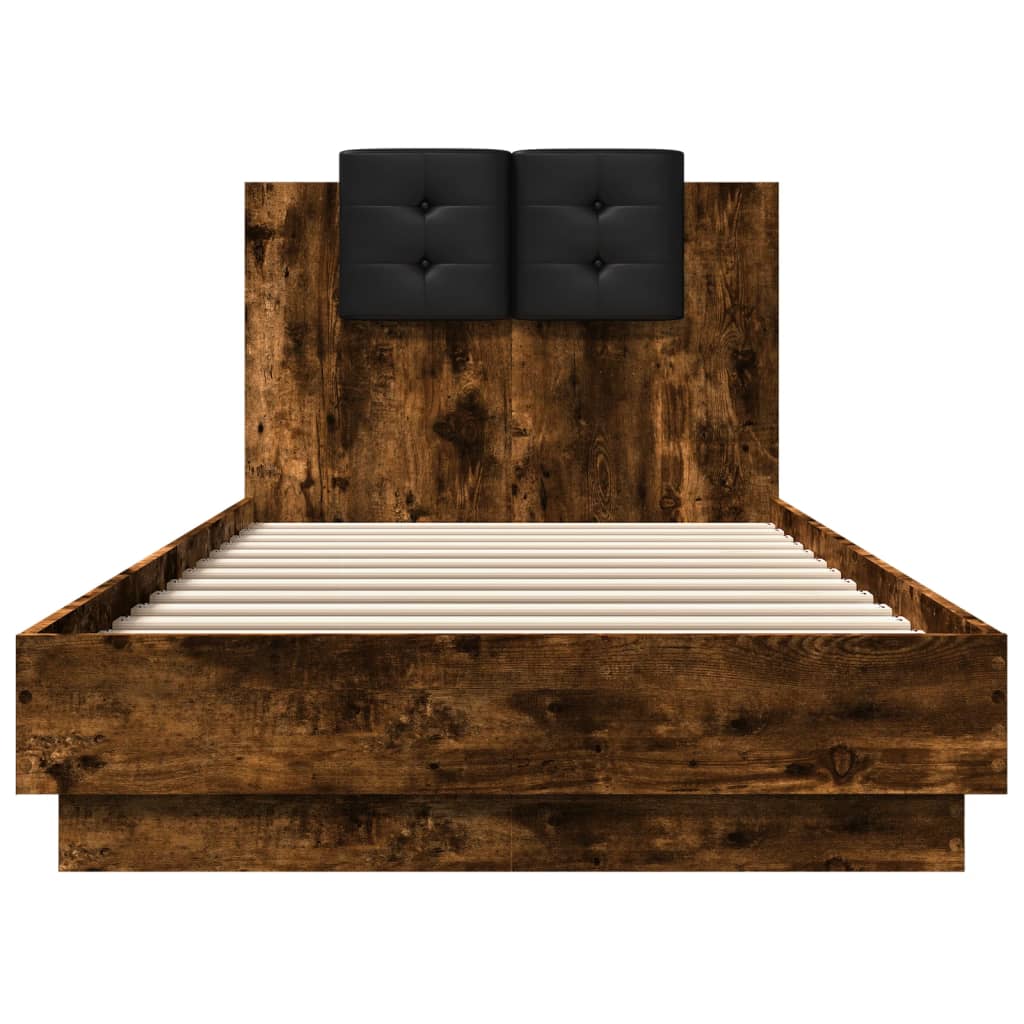 Bed Frame with LED without Mattress Smoked Oak 90x200 cm