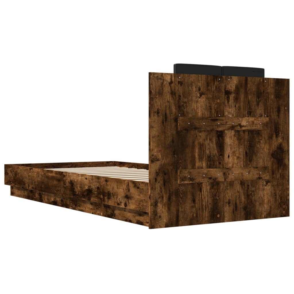 Bed Frame with LED without Mattress Smoked Oak 90x200 cm