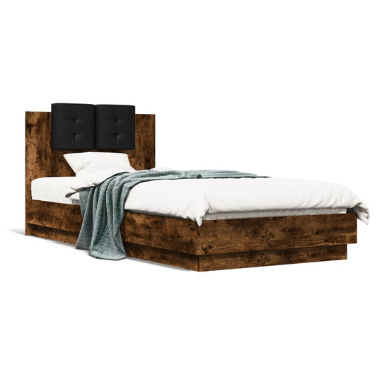 vidaXL Bed Frame with LED without Mattress Smoked Oak 90x200 cm