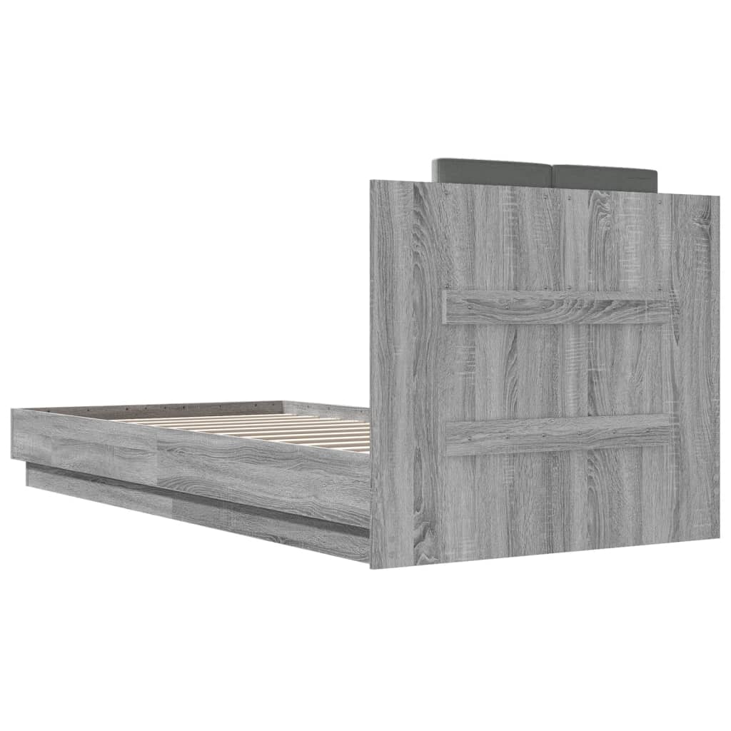 Bed Frame with LED without Mattress Grey Sonoma 90x200 cm