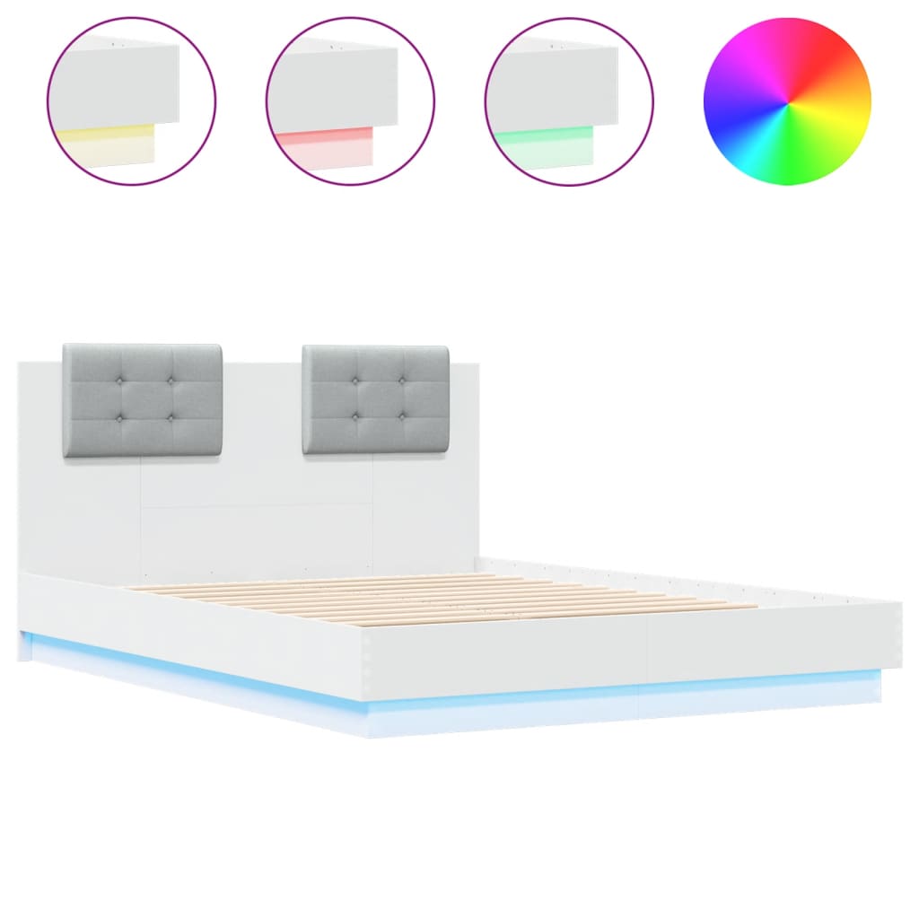 vidaXL Bed Frame with LED without Mattress White 140x190 cm