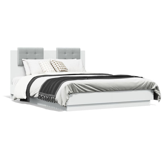 vidaXL Bed Frame with LED without Mattress White 140x190 cm