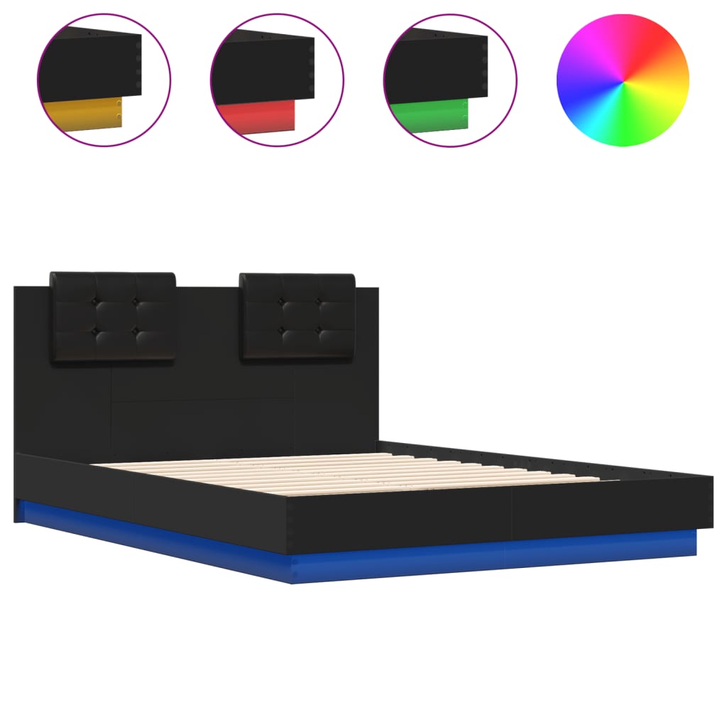 vidaXL Bed Frame with LED without Mattress Black 140x190 cm