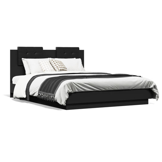 vidaXL Bed Frame with LED without Mattress Black 140x190 cm