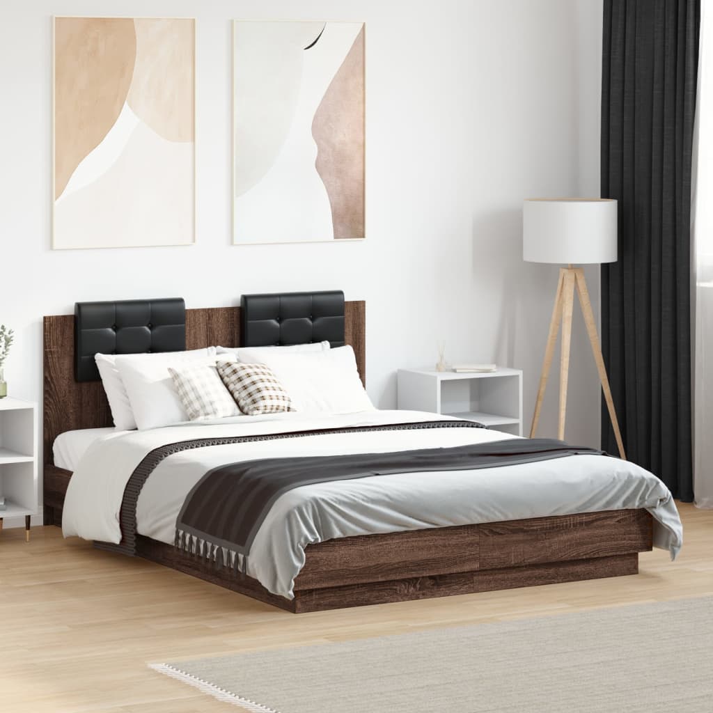 vidaXL Bed Frame with LED without Mattress Brown Oak 140x190 cm