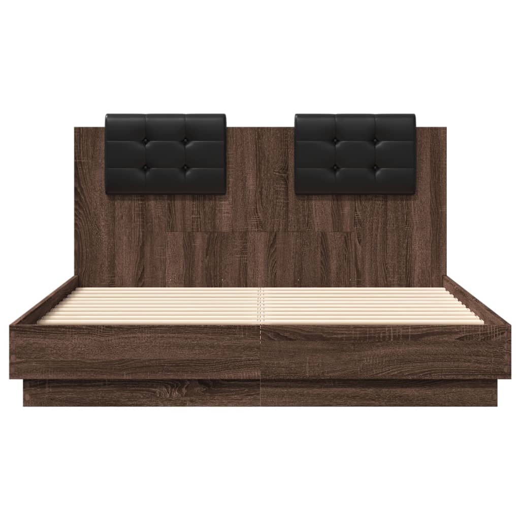 vidaXL Bed Frame with LED without Mattress Brown Oak 140x190 cm