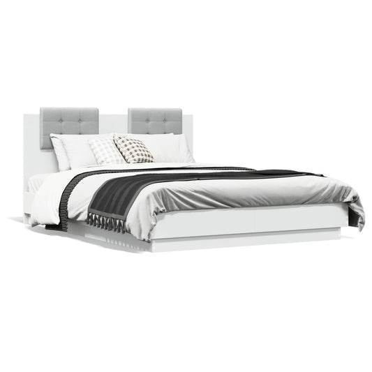 vidaXL Bed Frame with LED without Mattress White 135x190 cm Double