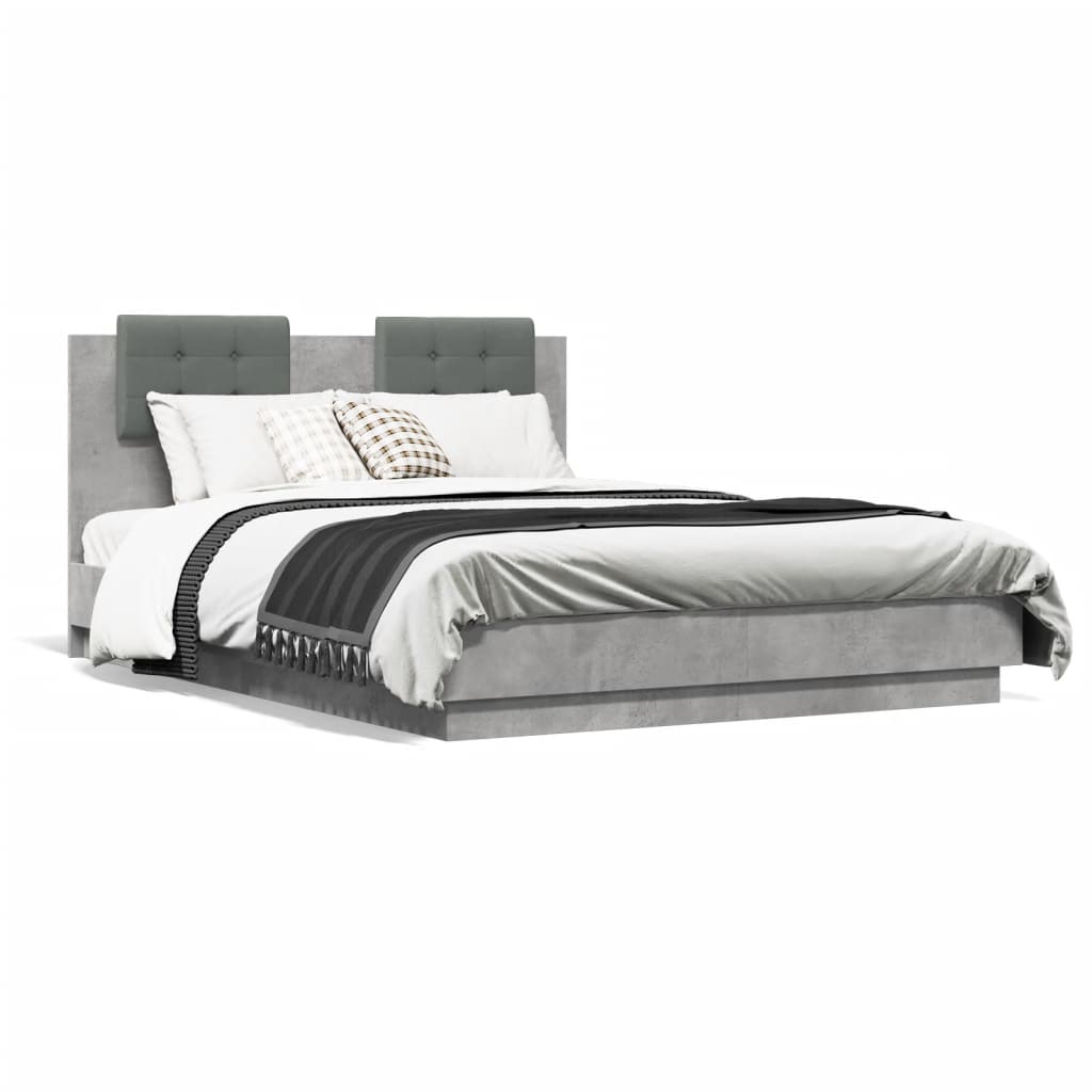 vidaXL Bed Frame with LED without Mattress Concrete Grey 135x190 cm Double